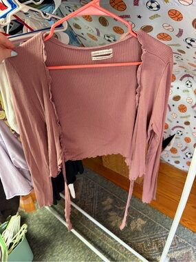 Urban Outfitters Mauve Ribbed Tie-Front Crop Top